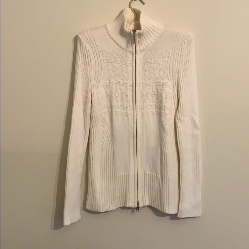 Eddie Bauer white zipper front sweater